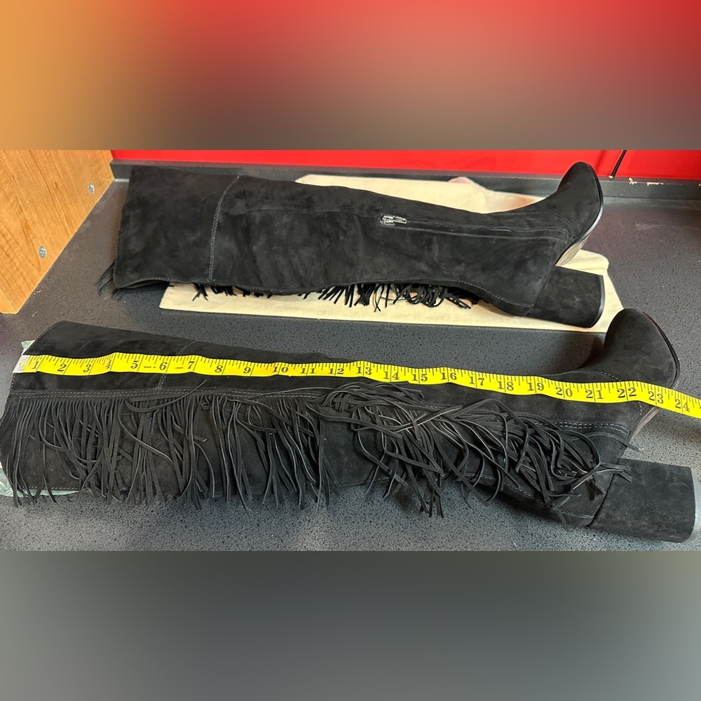 Frye Jodie Over The Knee Fringe Black Suede New with Tags & Box Women’s Sz 8.5M - Picture 10 of 16